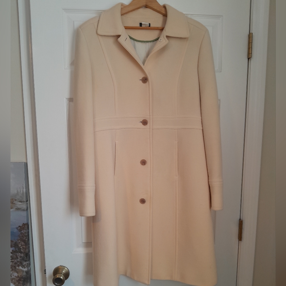 J.Crew Lady Day Wool Formal Top Coat Size 14 Tall Cream